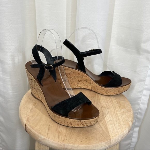 J.Crew black suede cork wedges - Picture 1 of 6
